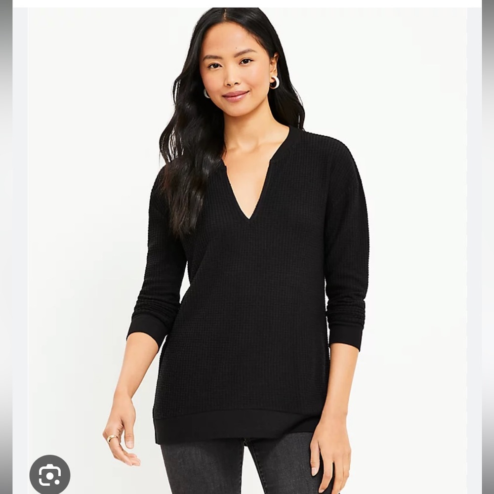Loft Waffle Split Neck Tunic Top Size XS Petite